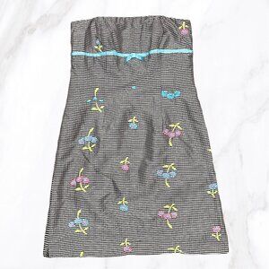 Y2K Deadstock Nicole Miller 100% Silk Embroidered Floral Strapless Dress, Size 8